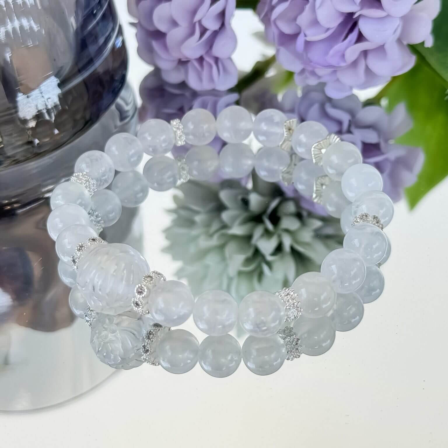 Blue Moonstone Crystal Bracelet with Floral Display