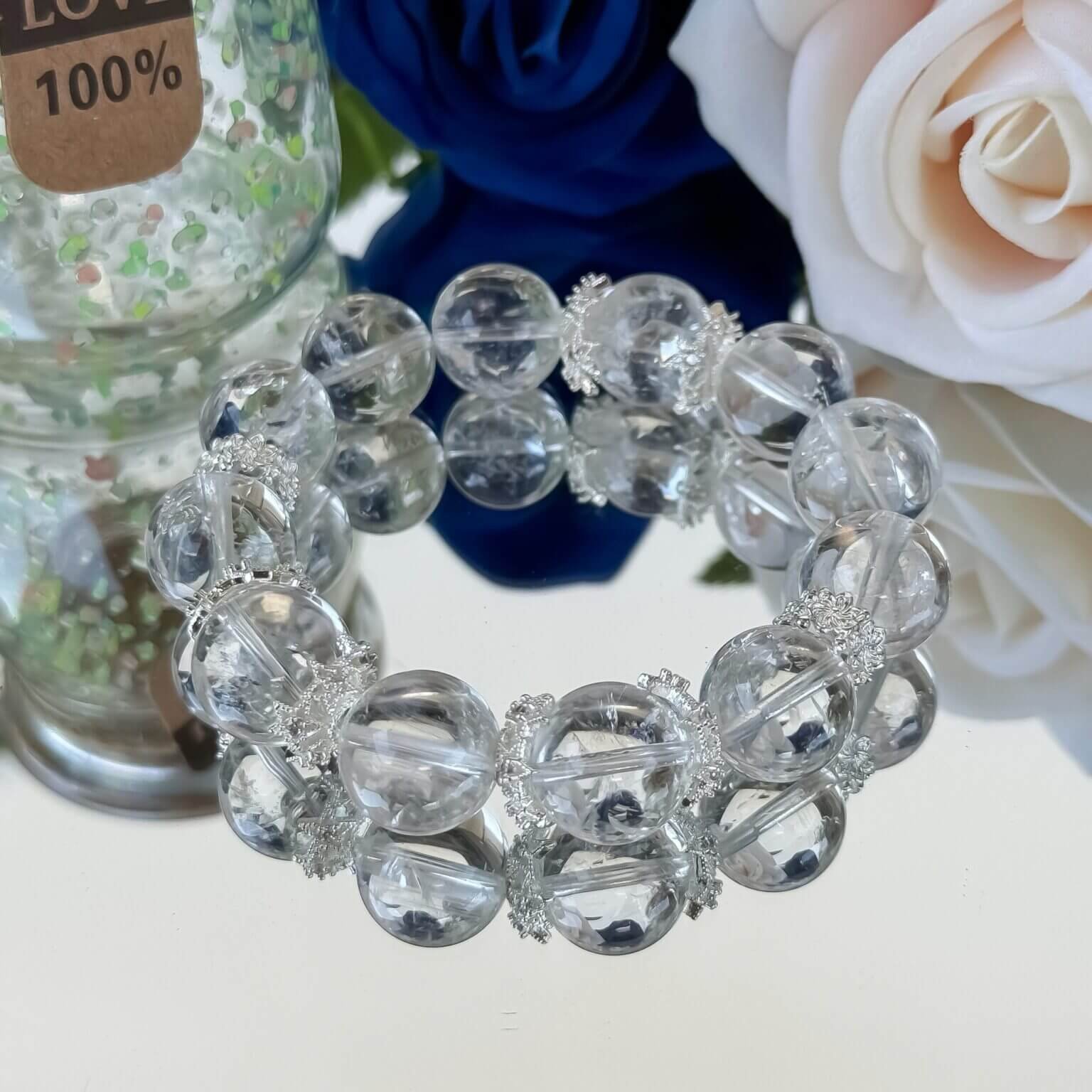 Clear Quartz Crystal Bracelet with Floral Background