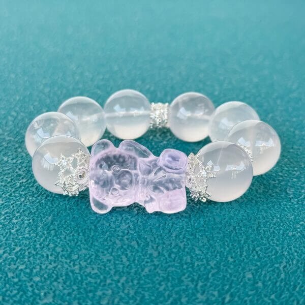 Madagascar Pink Crystal Bead Bracelet with Bear Charm