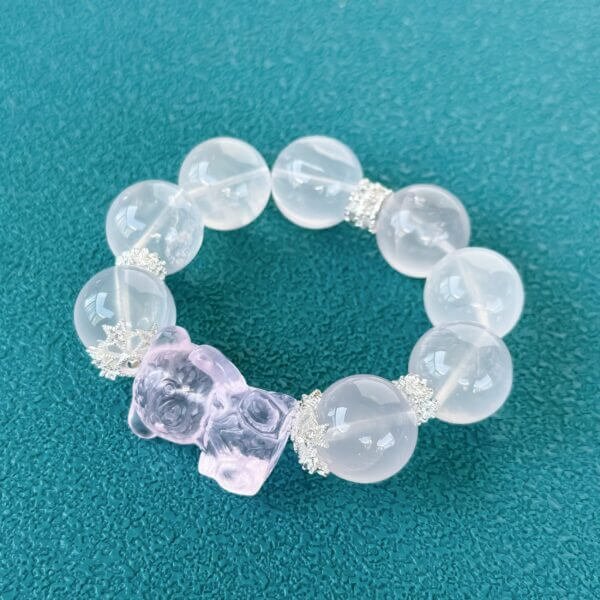 Madagascar Pink Crystal Bead Bracelet with Bear Charm