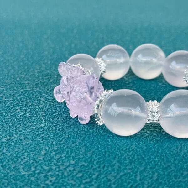 Madagascar Pink Crystal Bead Bracelet with Bear Charm