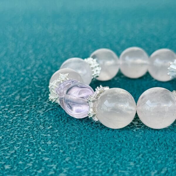 Pink Assai Crystal Bead Bracelet with Floral Silver Accents