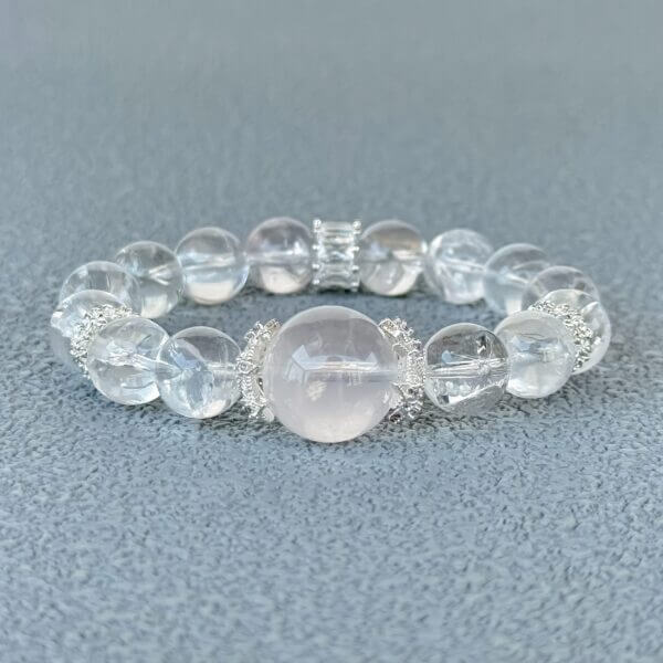 Rose quartz crystal bead bracelet with silver accents