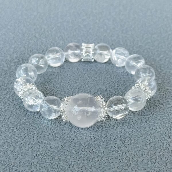 Rose quartz crystal bead bracelet with silver accents