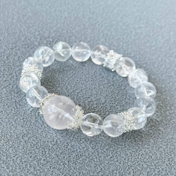 Rose quartz crystal bead bracelet with silver accents